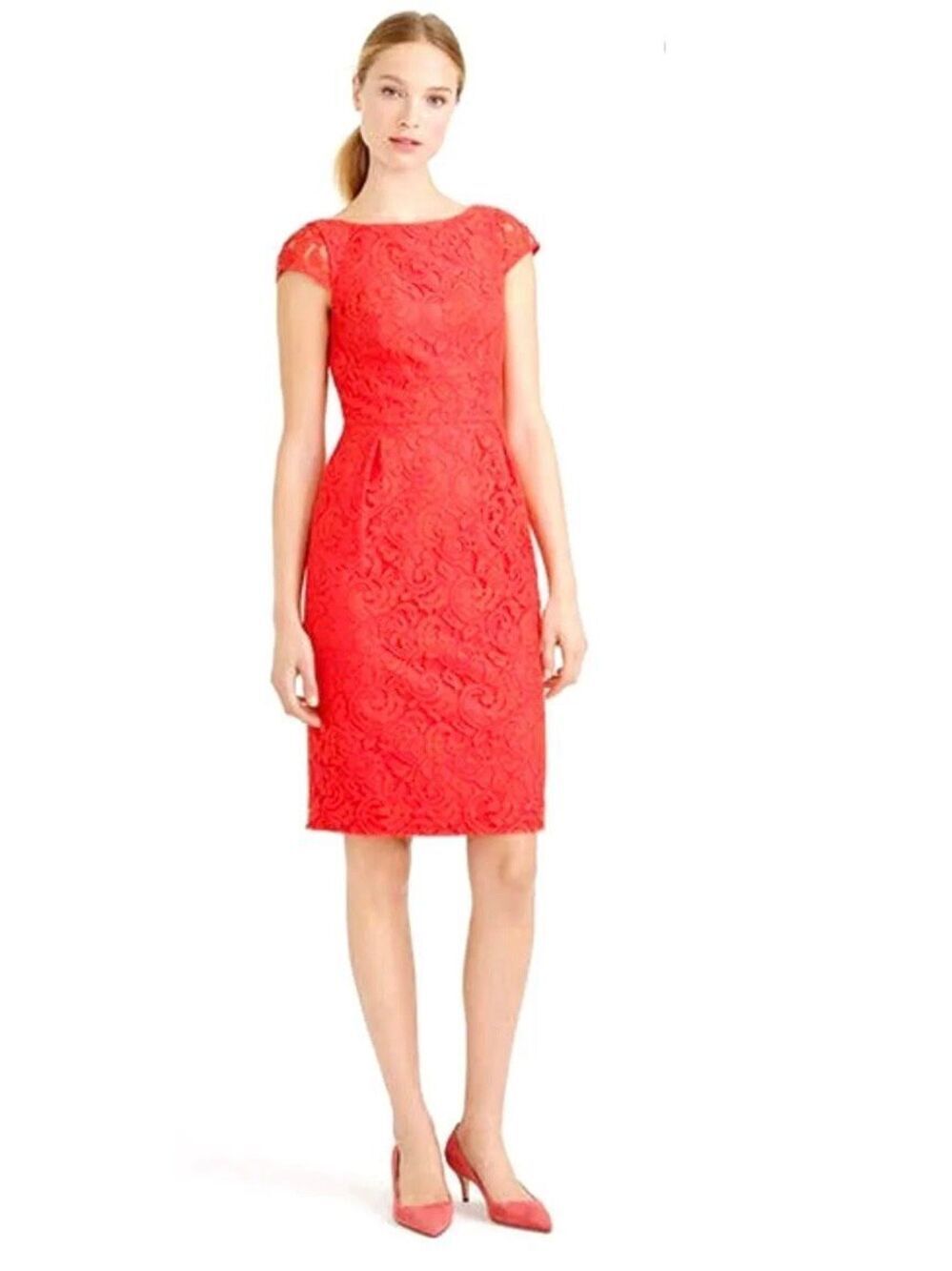 **NWOT** J. Crew Tinsley Poppy Coral Lace Knee-length dress